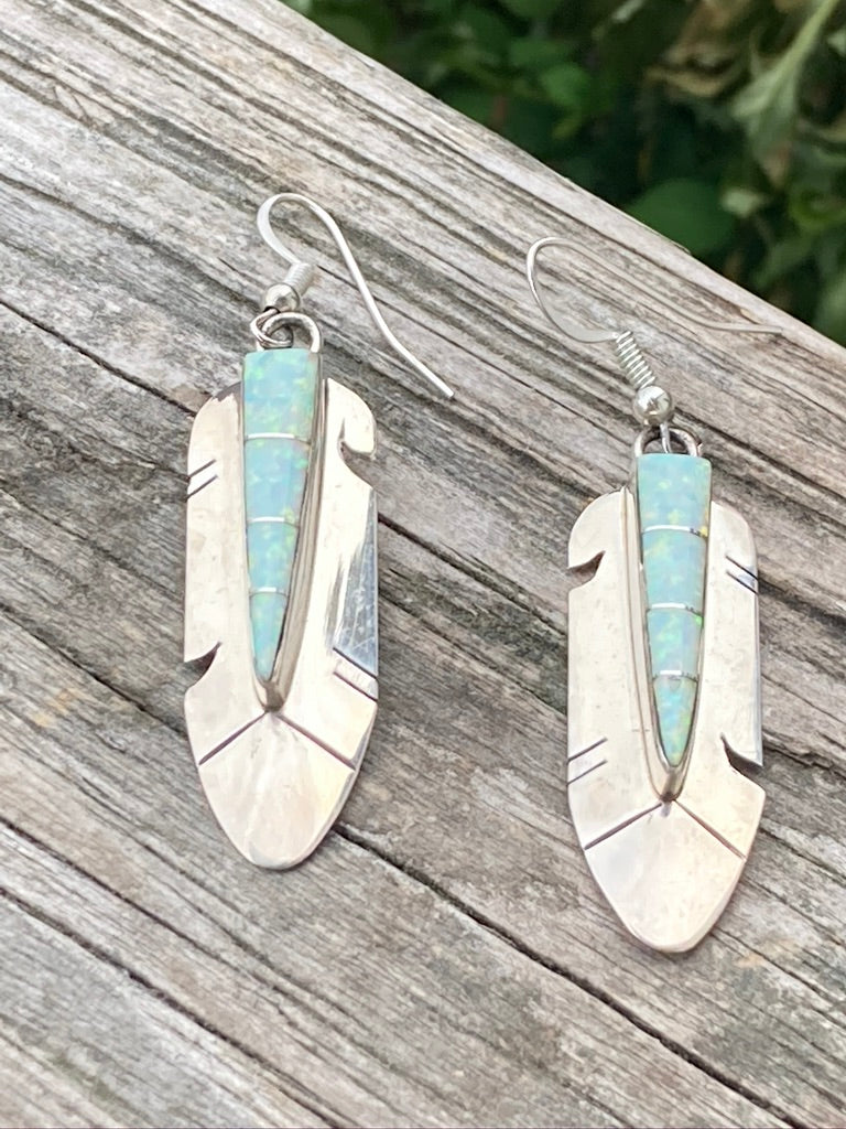 Sterling silver, Turquoise or Opal feather earrings.