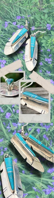 Sterling silver, Turquoise or Opal feather earrings.
