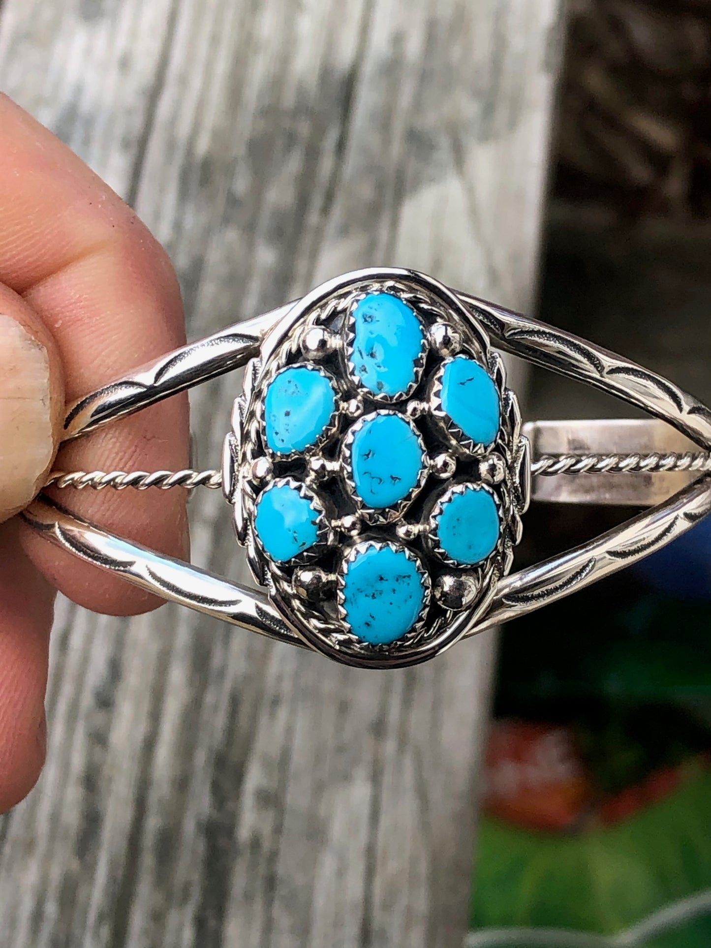 Navajo 7 turquoise stone sterling bracelet