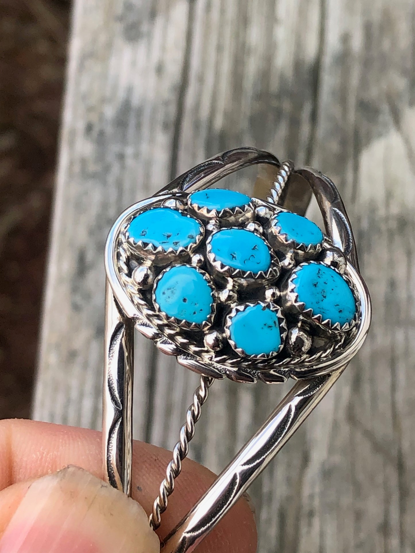 Navajo 7 turquoise stone sterling bracelet