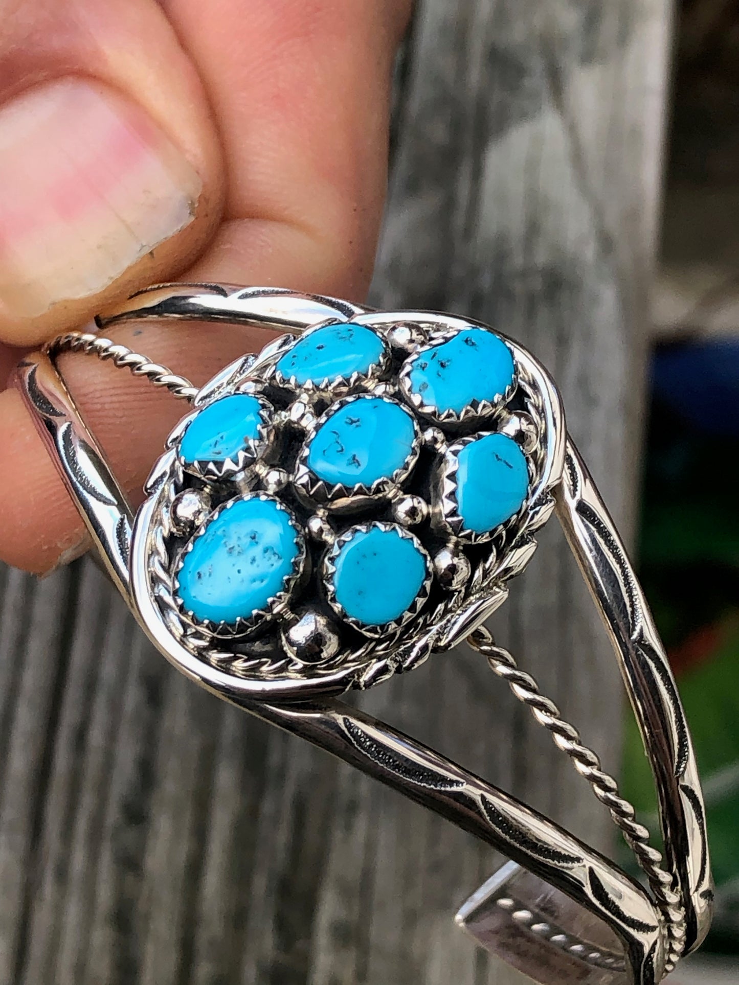 Navajo made 7 turquoise stone sterling bracelet