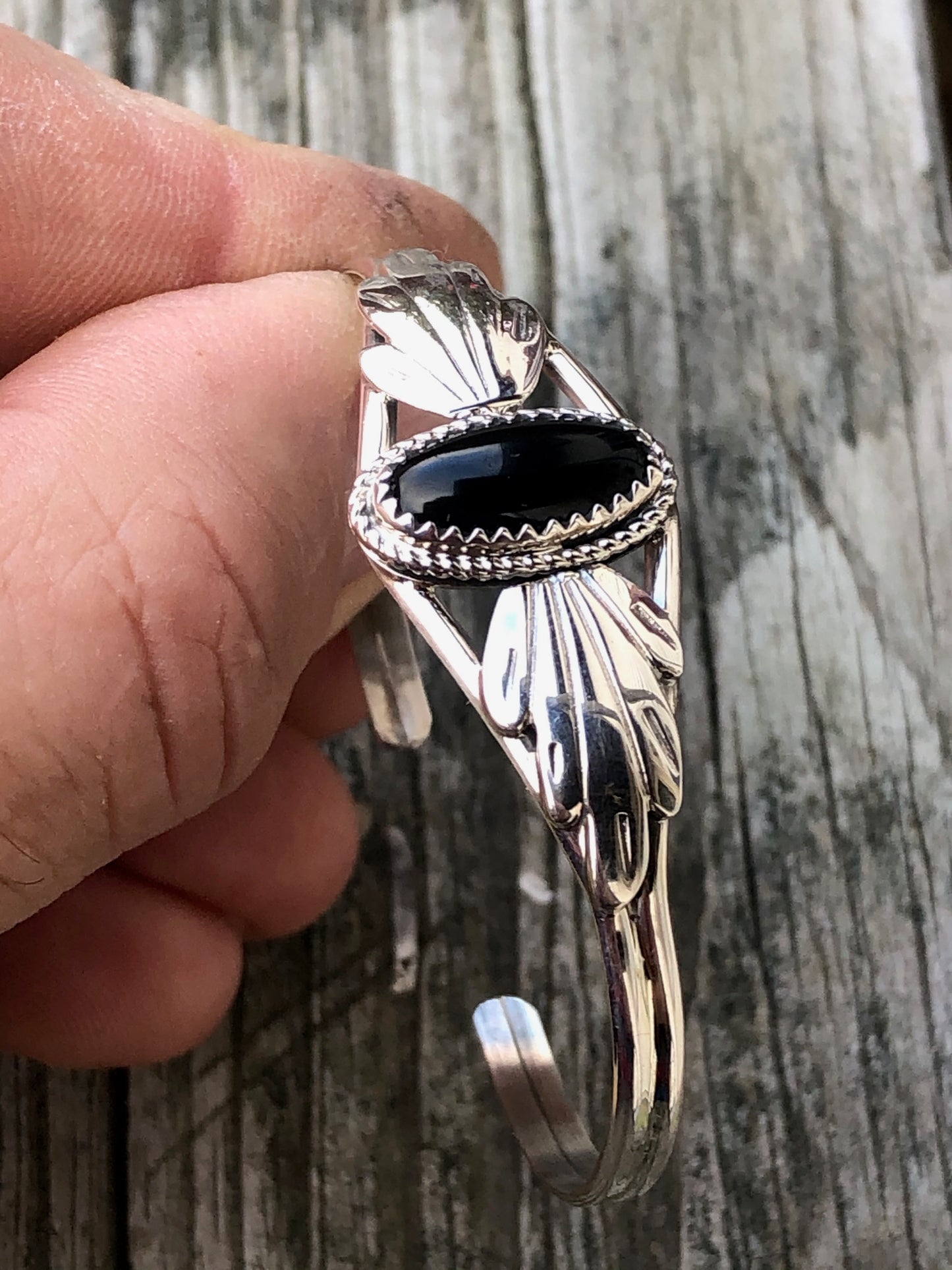 Navajo Dainty Onyx Sterling Silver Bracelet