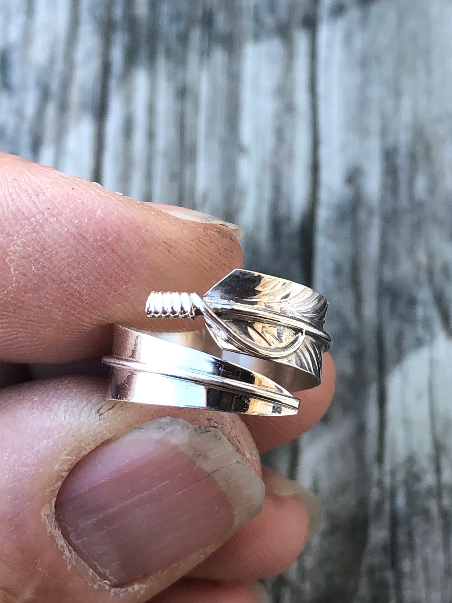 Navajo Sterling silver wrapped feather ring