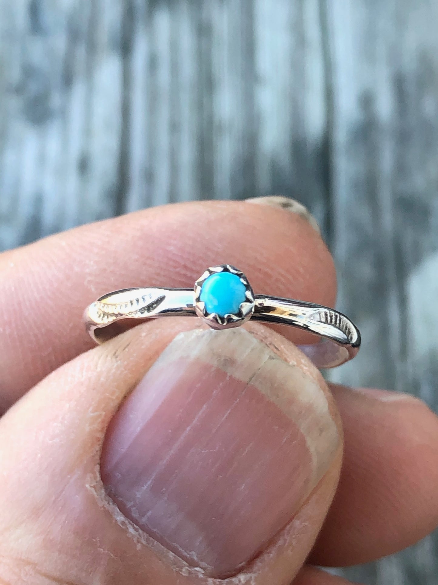 Navajo Stamped Sterling silver turquoise ring