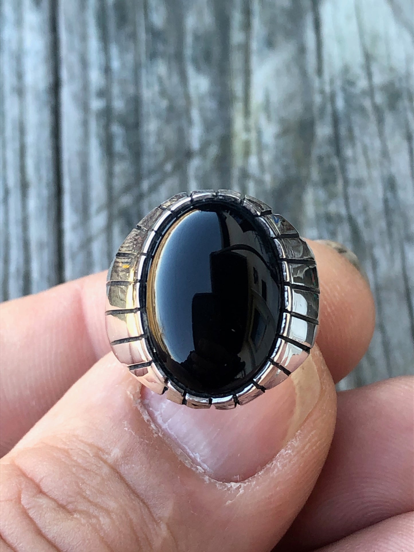 Navajo Onyx stone Sterling silver mens ring
