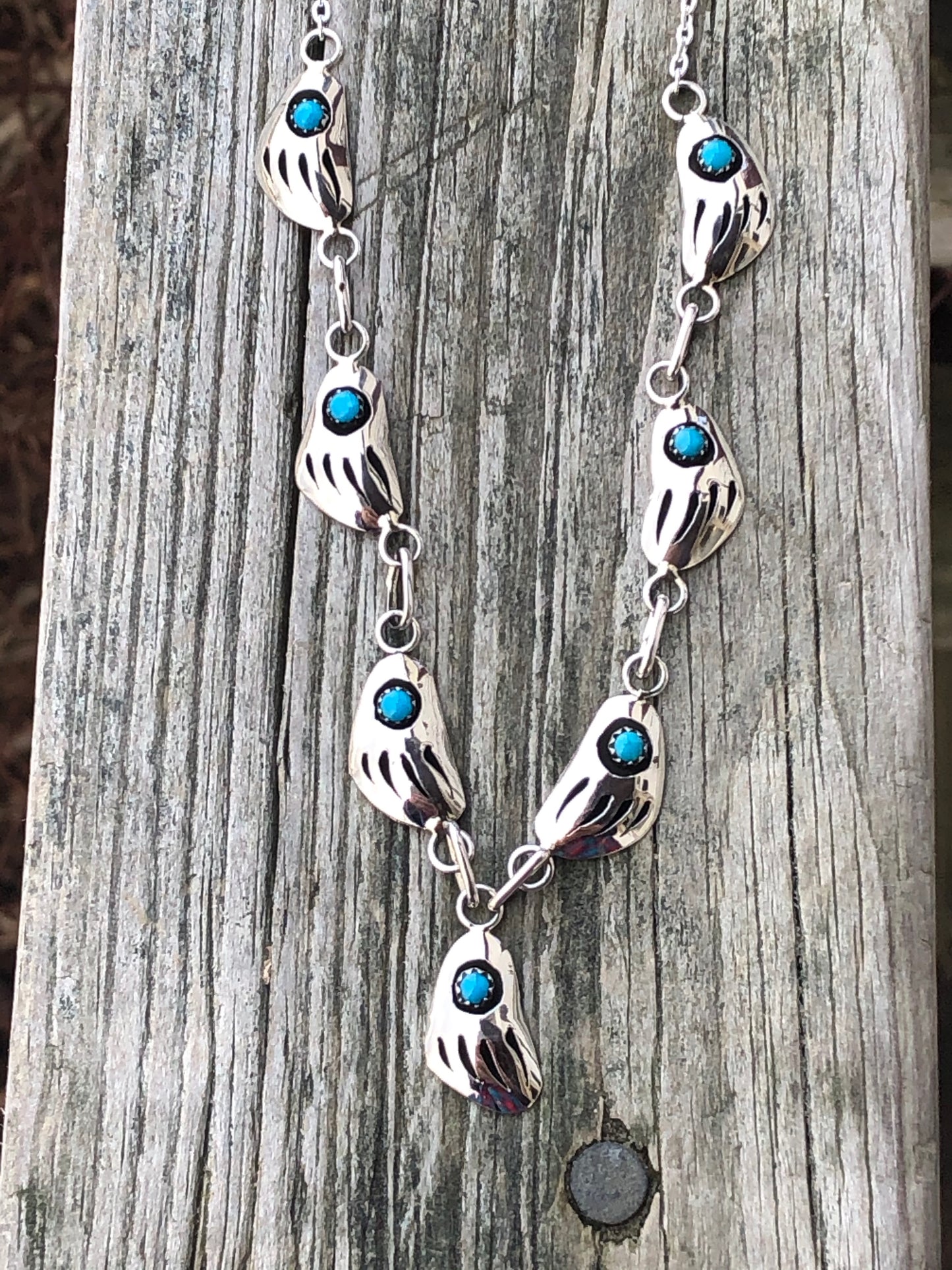 Navajo Turquoise Bear paw Sterling silver Necklace