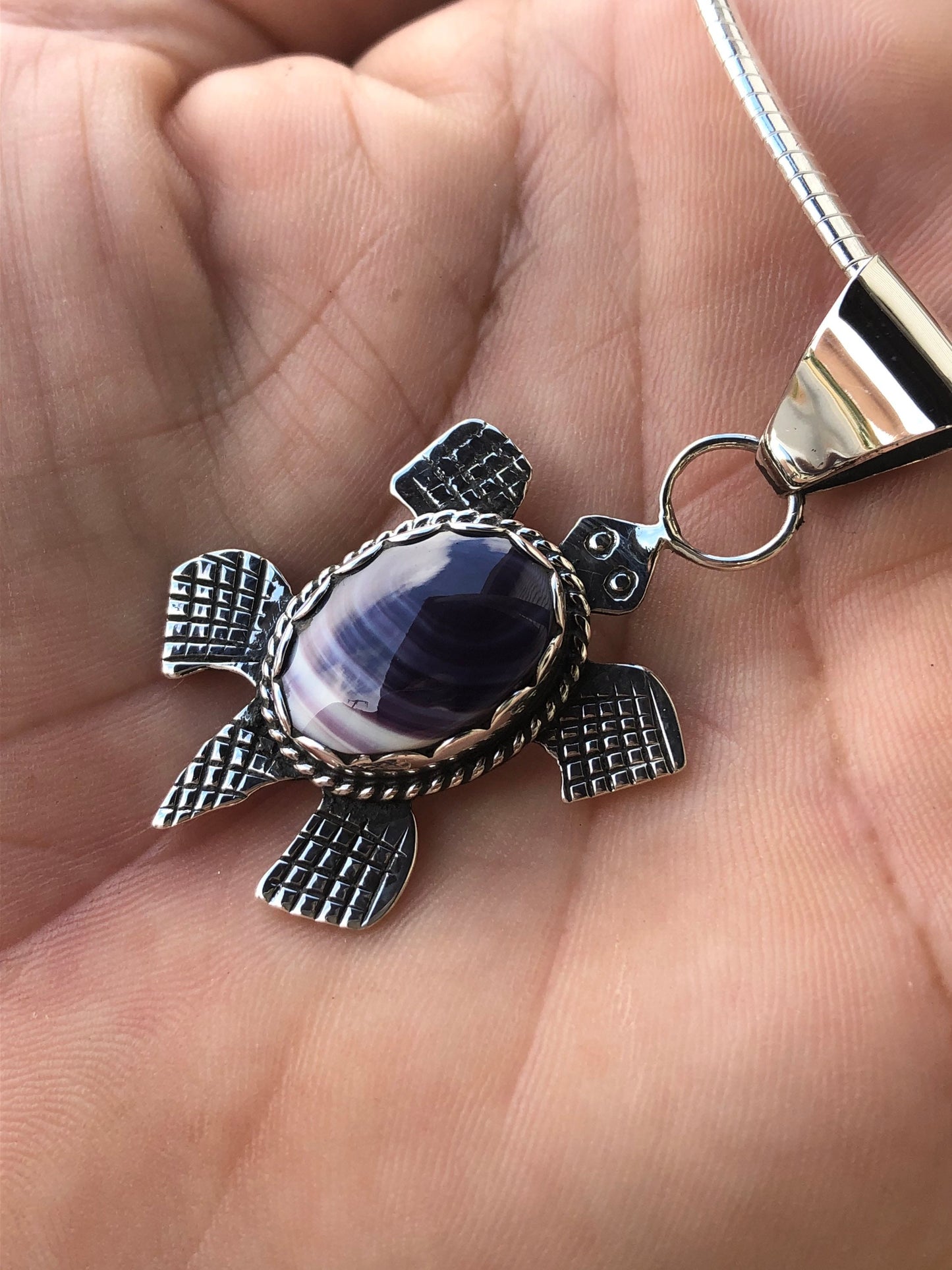 Wampum Turtle Sterling Silver Pendant with chain.