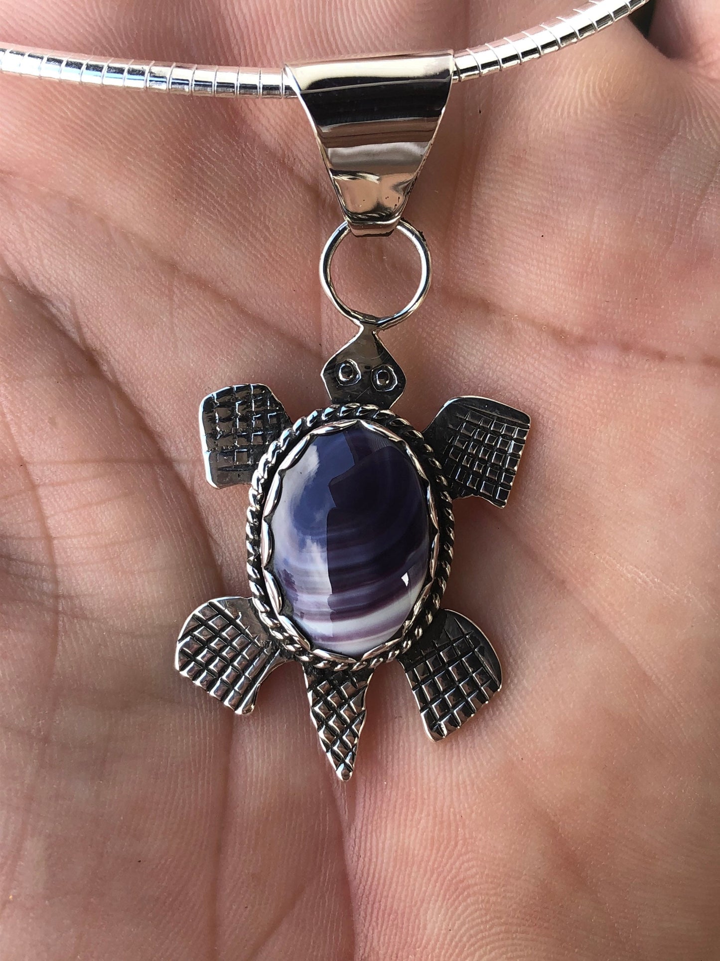 Wampum Turtle Sterling Silver Pendant with chain.