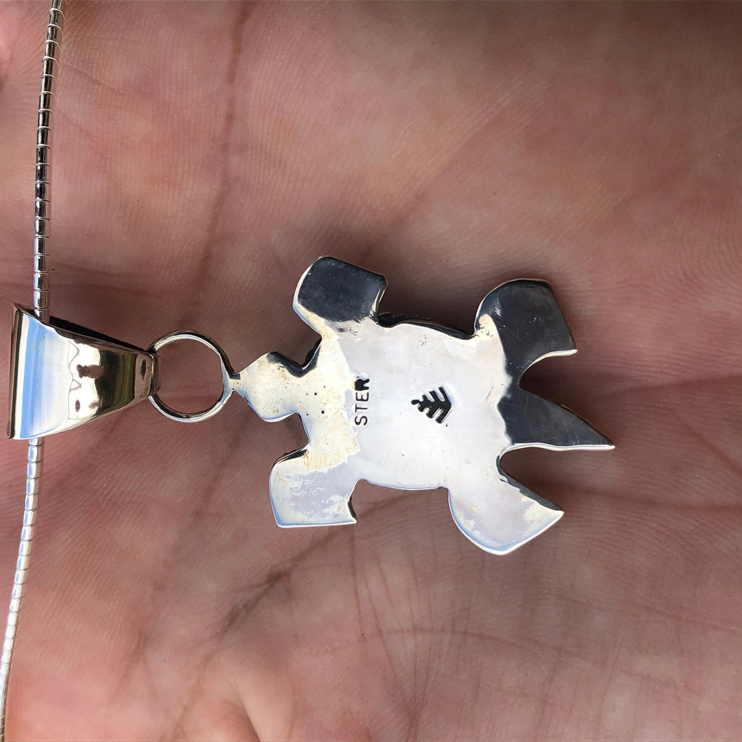 Wampum Turtle Sterling Silver Pendant with chain.