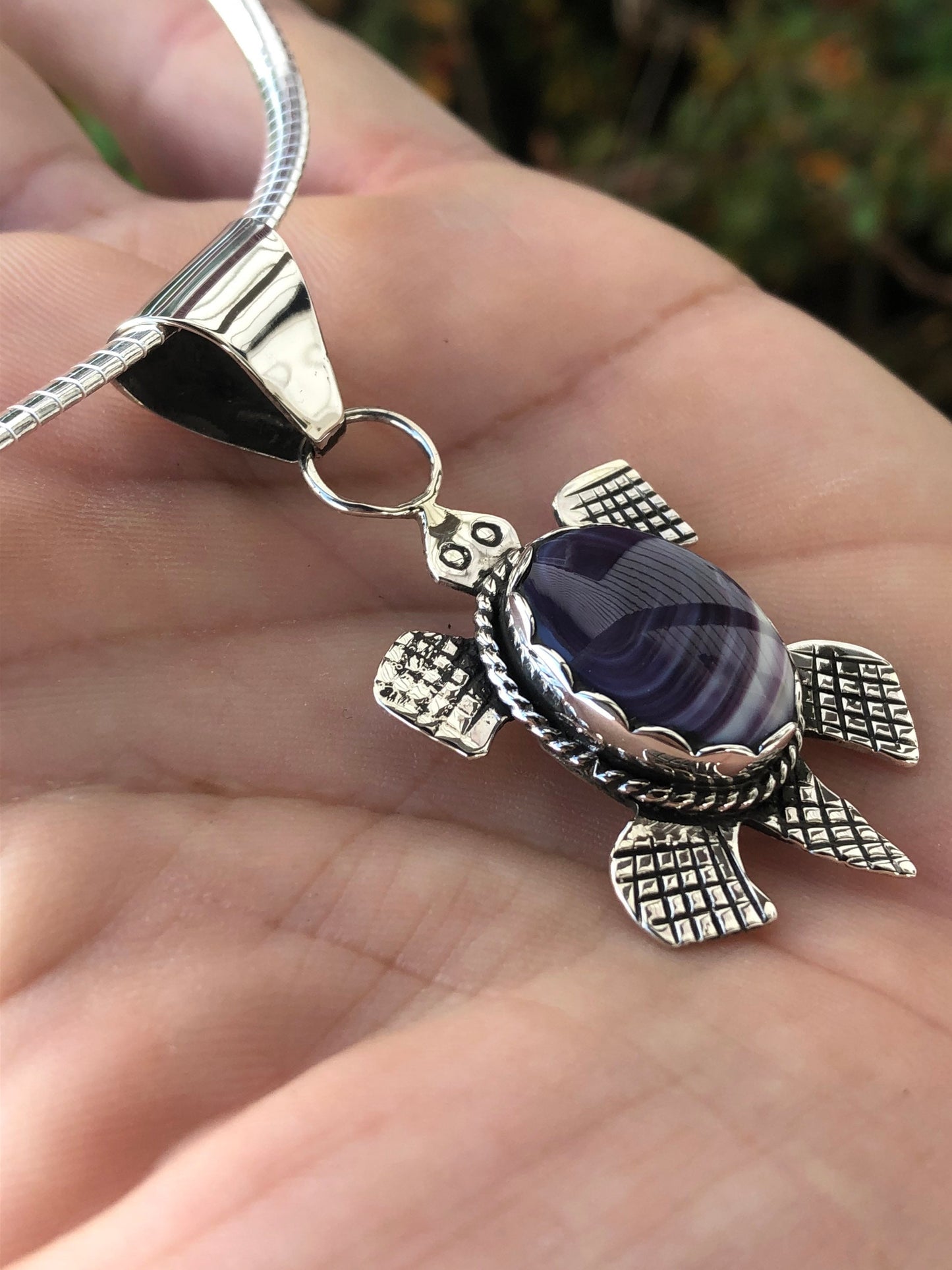 Wampum Turtle Sterling Silver Pendant with chain.