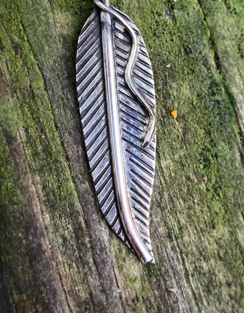 Wampum Sterling Silver Necklace Feather Necklace.