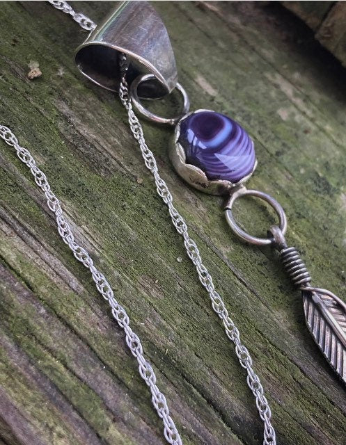 Wampum Sterling Silver Necklace Feather Necklace.