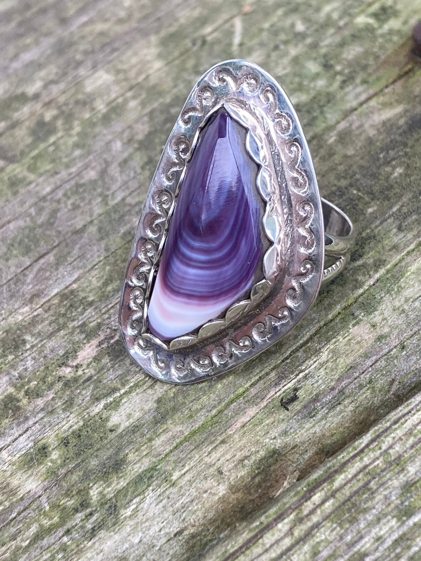 Wampum and Sterling Silver Free form stamped ring