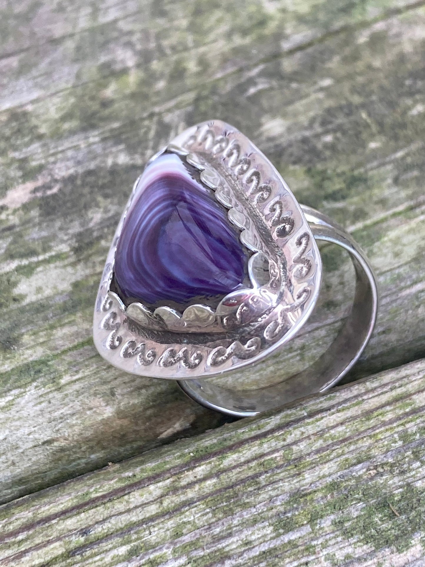 Wampum and Sterling Silver Free form stamped ring