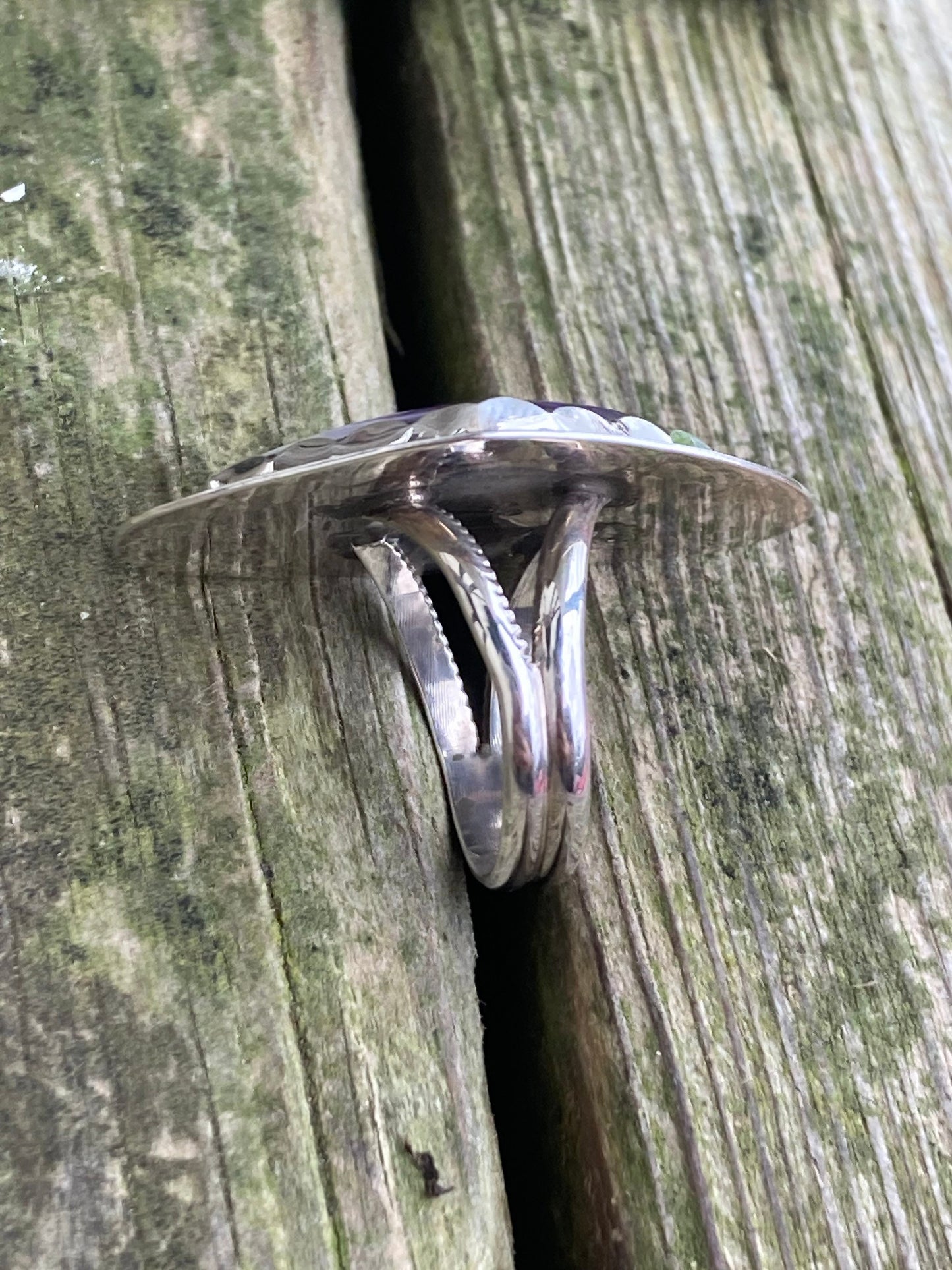 Wampum and Sterling Silver Free form stamped ring