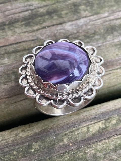 Wampum and Sterling Silver Circle Fancy border ring
