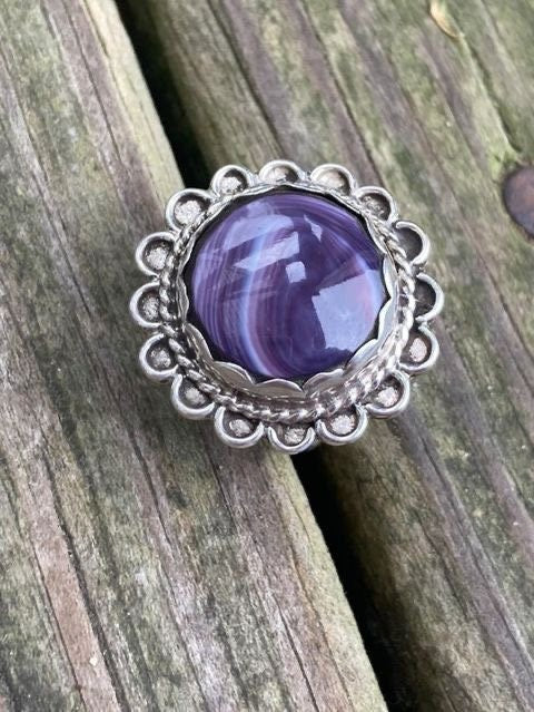 Wampum and Sterling Silver Circle Fancy border ring
