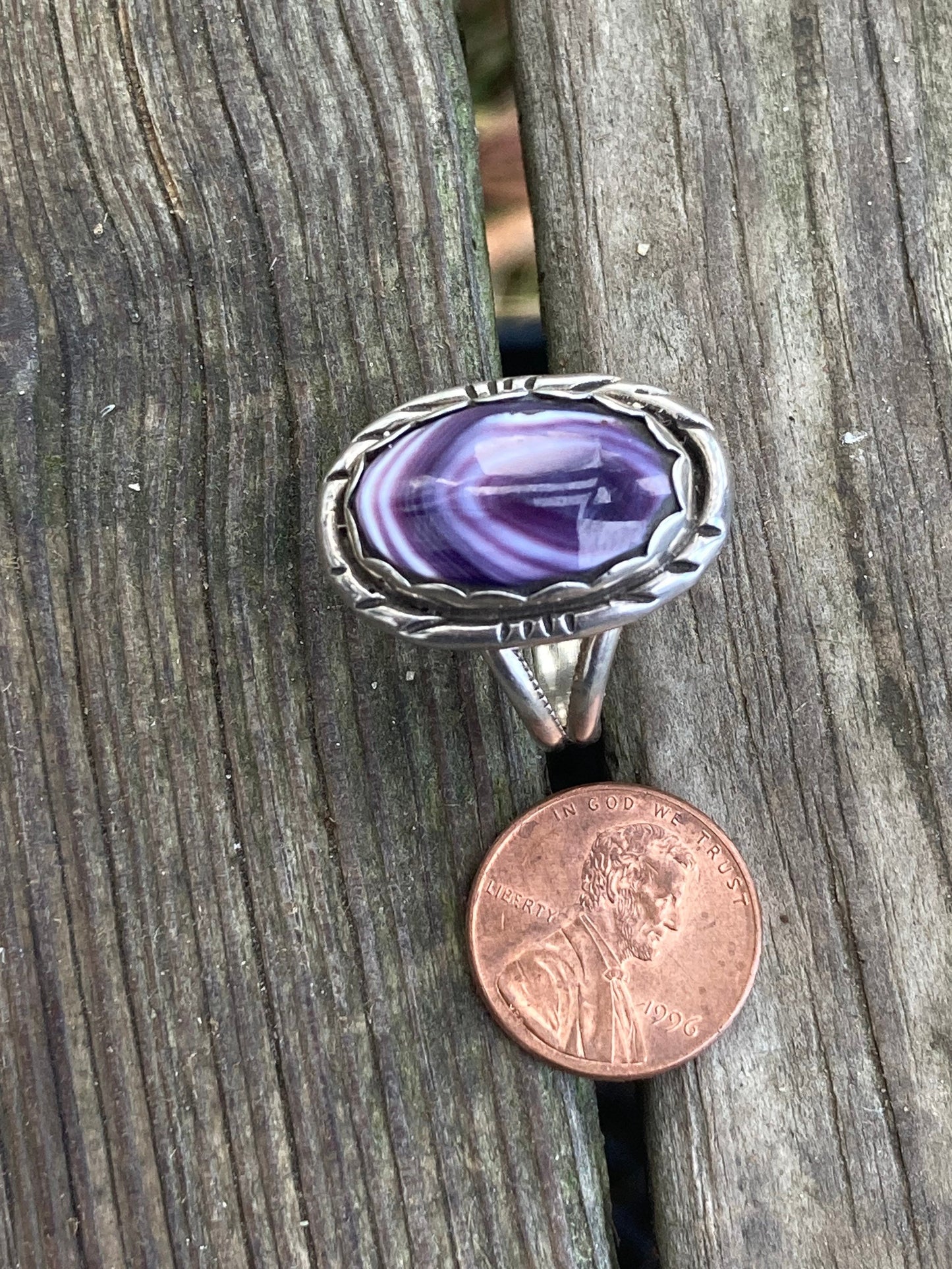 Wampum and Sterling Silver Oval Stamped border ring