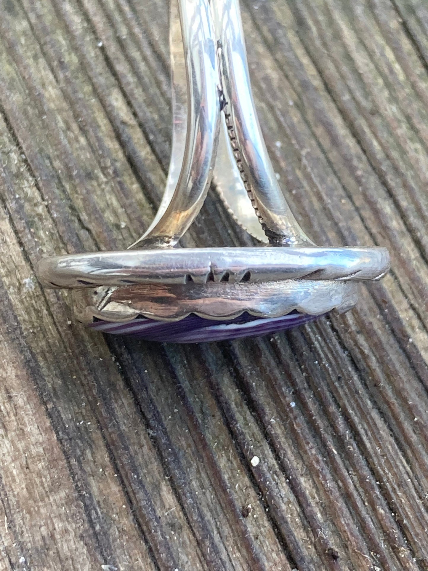 Wampum and Sterling Silver Oval Stamped border ring