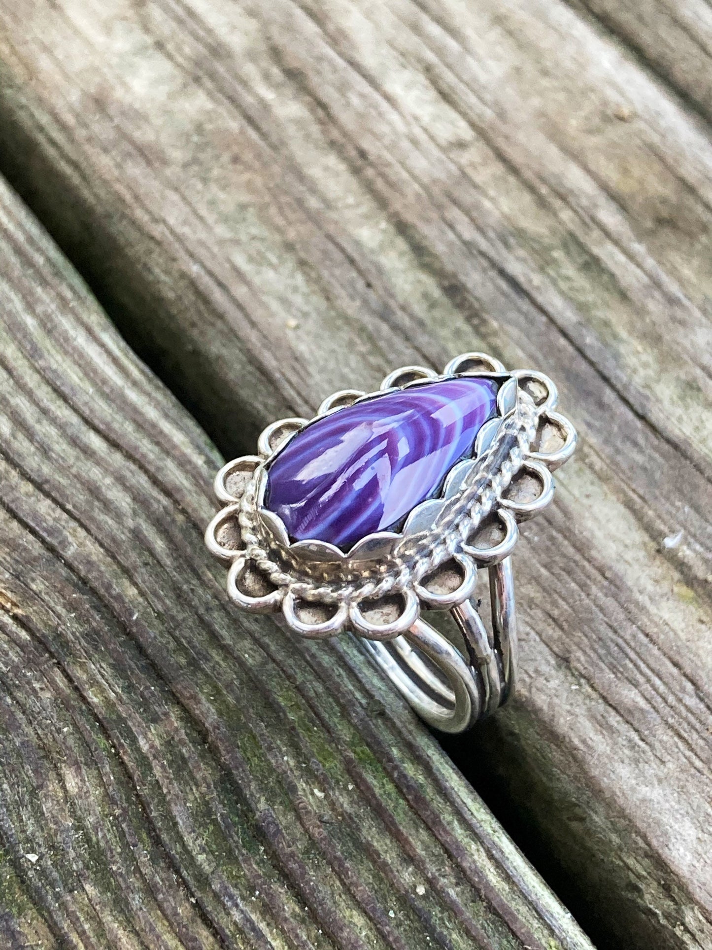 Wampum and Sterling Silver Tear drop Fancy border ring