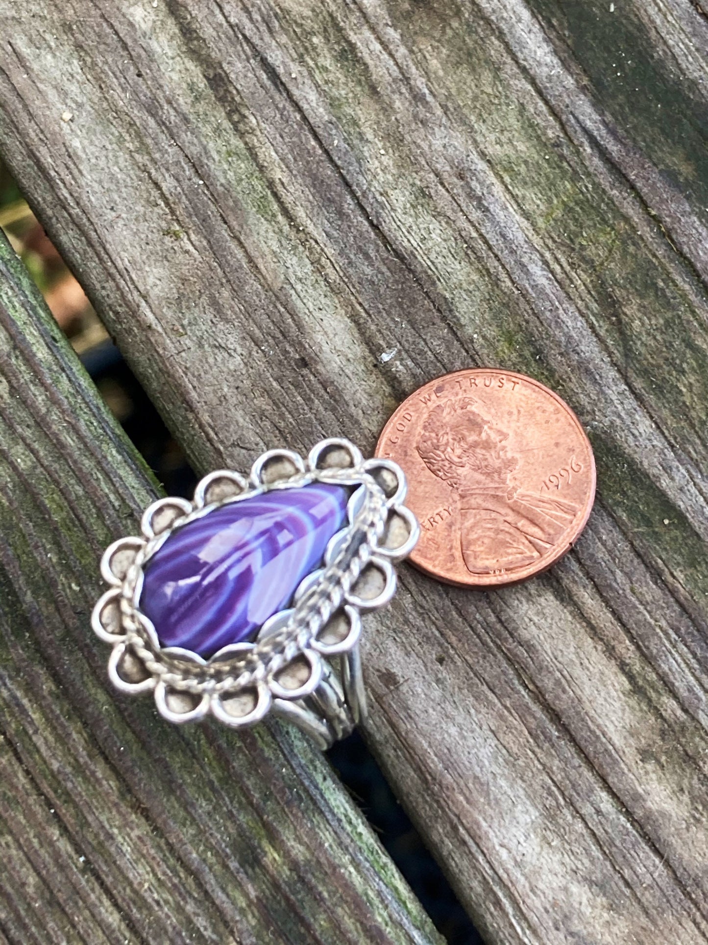 Wampum and Sterling Silver Tear drop Fancy border ring