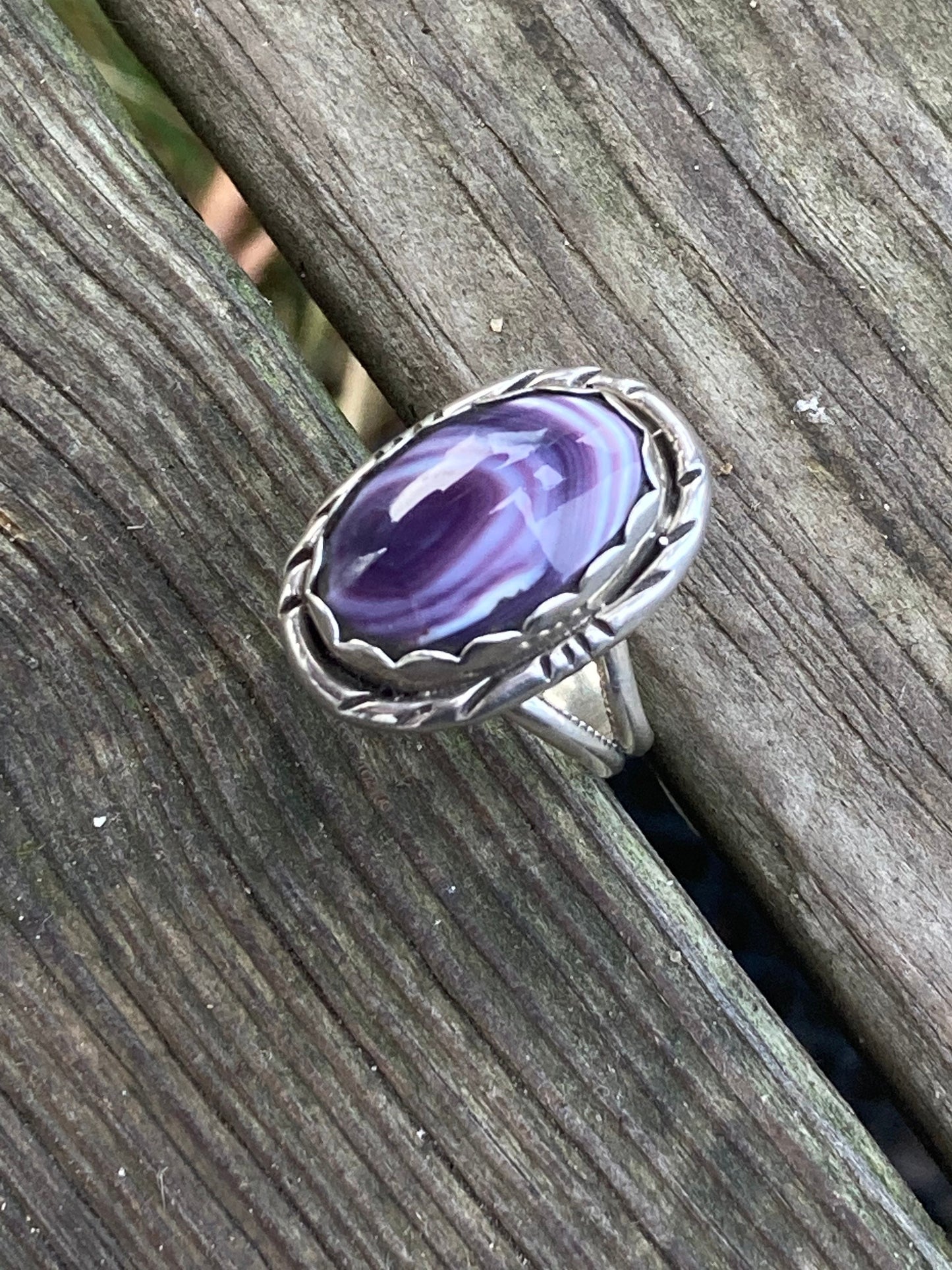Wampum and Sterling Silver Oval Stamped border ring