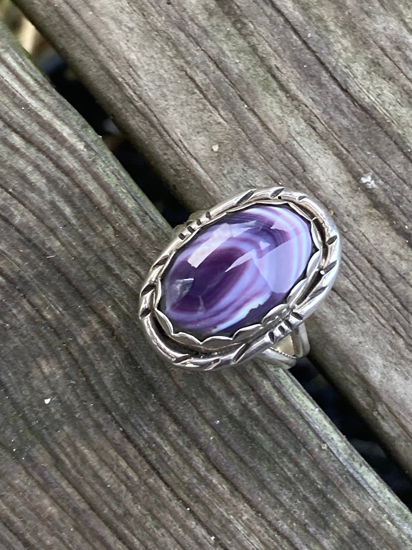 Wampum and Sterling Silver Oval Stamped border ring