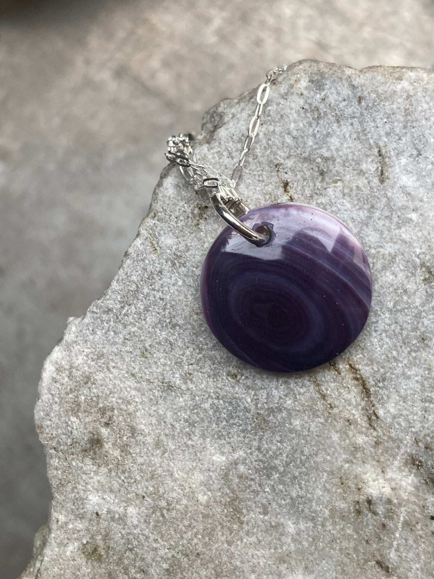 Wampum Circle necklace with sterling silver chain.