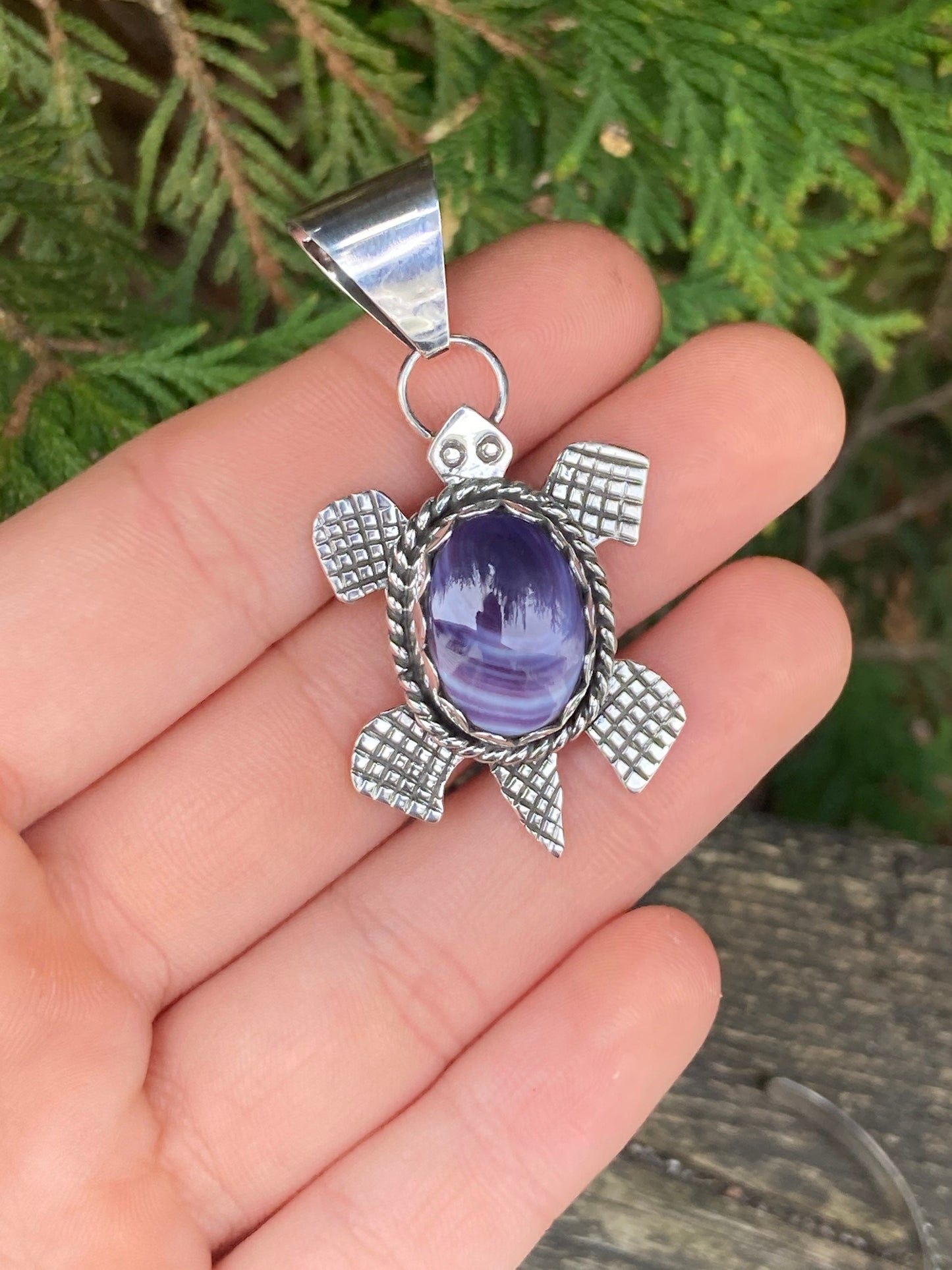 Wampum Turtle Sterling Silver Pendant with chain.