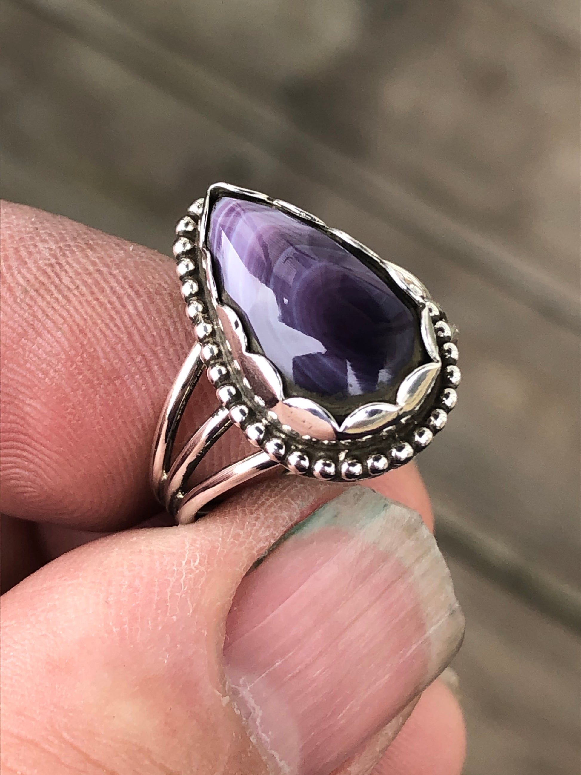 Wampum teardrop ring