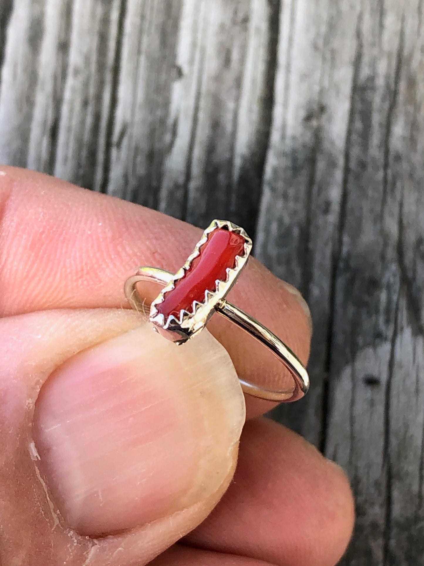 Rectangle Coral Navajo ring