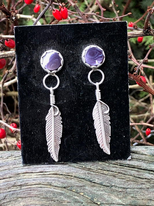 Wampum post stud feather earrings