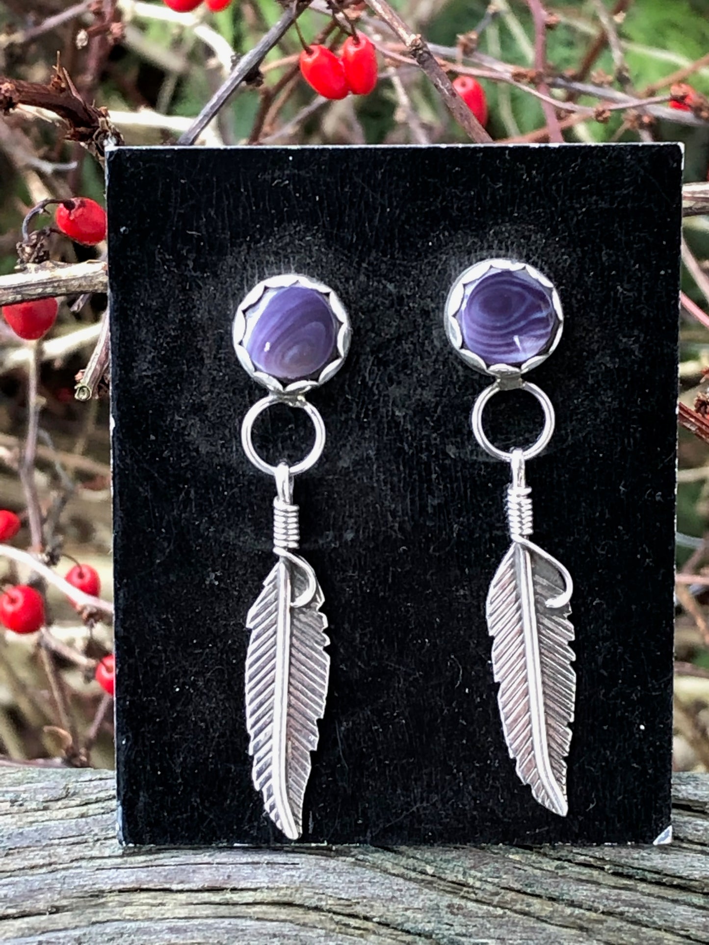 Wampum post stud feather earrings