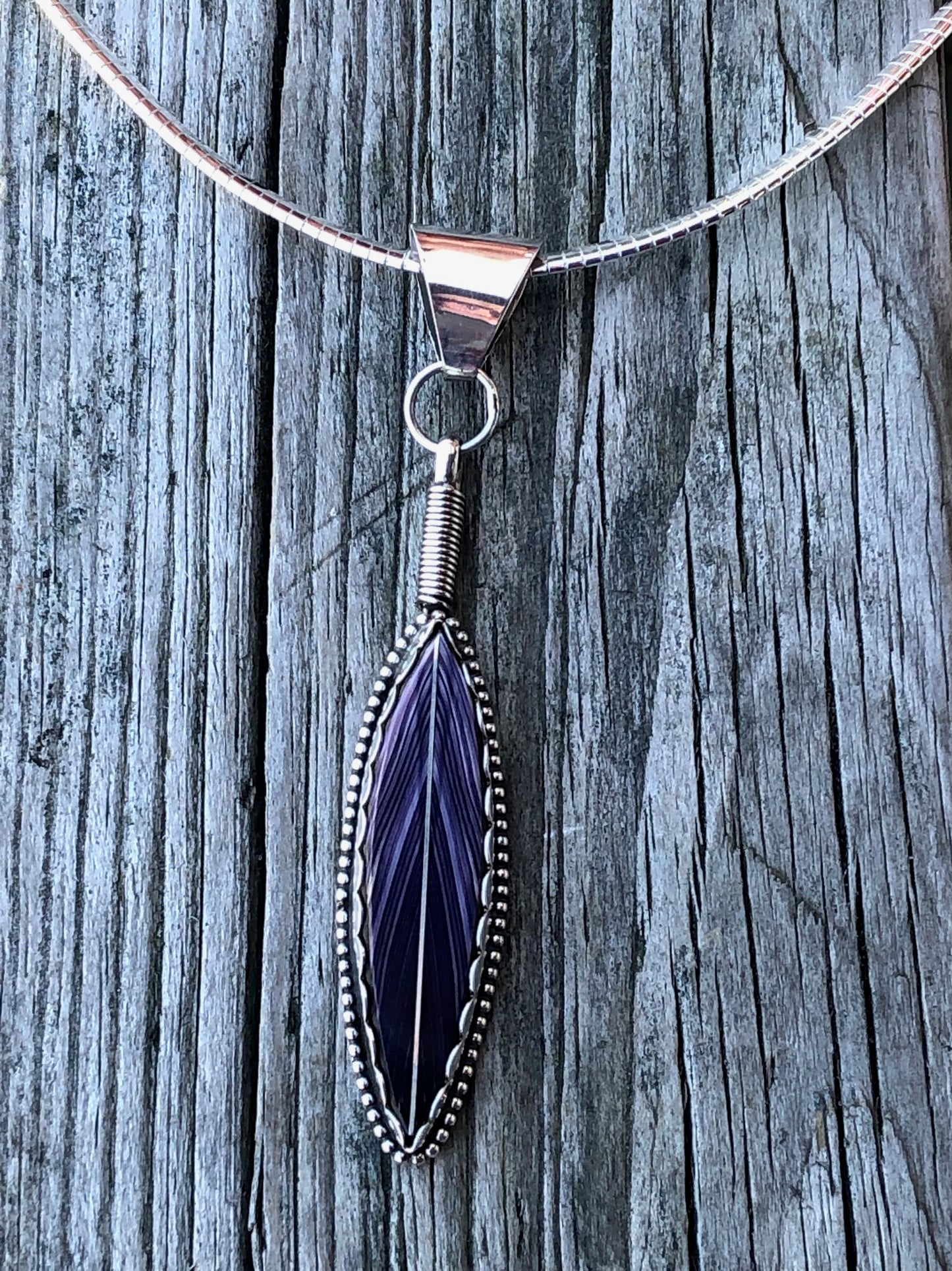 Wampum Feather Necklace with omega chain