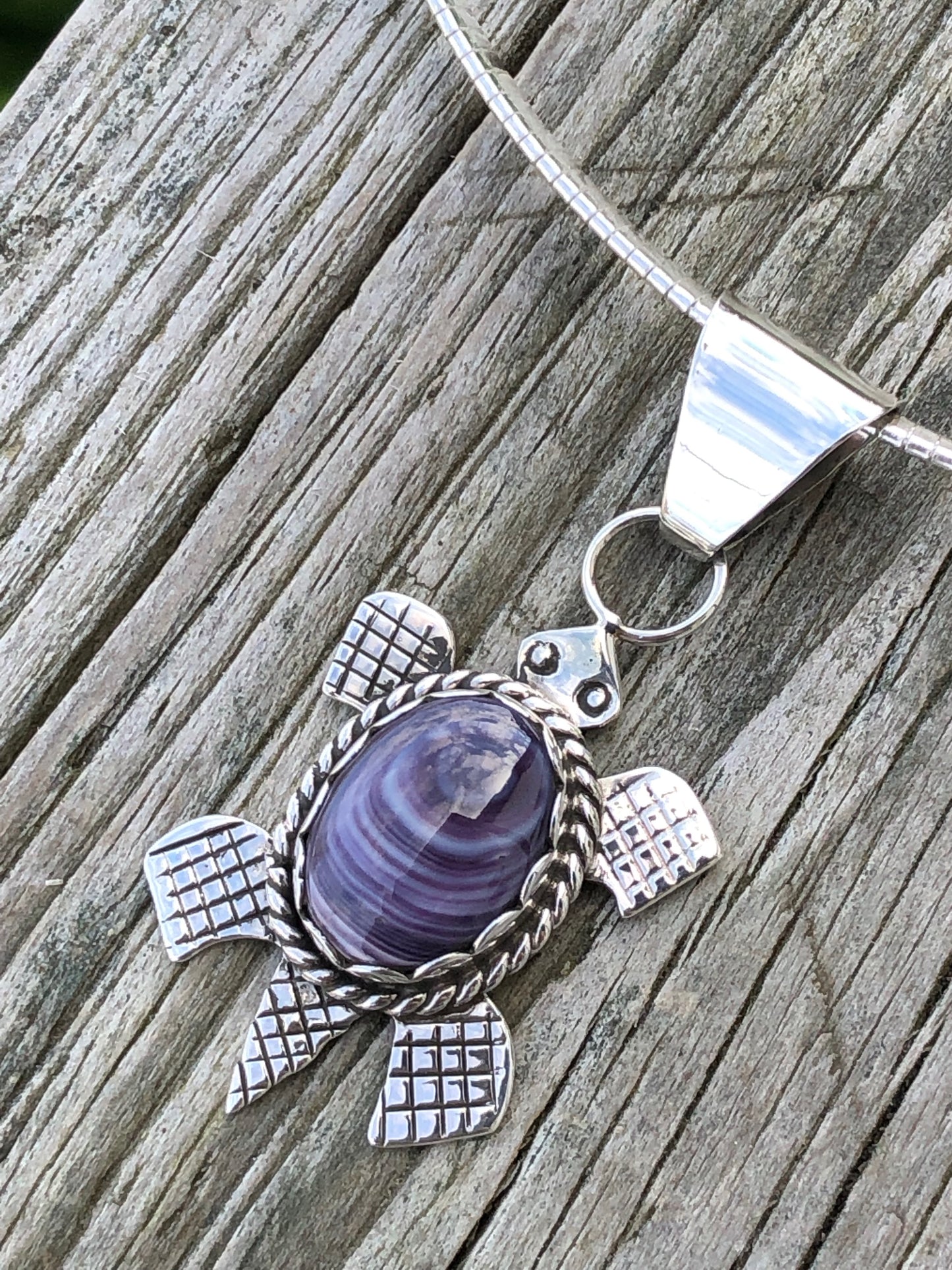 Wampum Sterling Turtle necklace with Omega chain