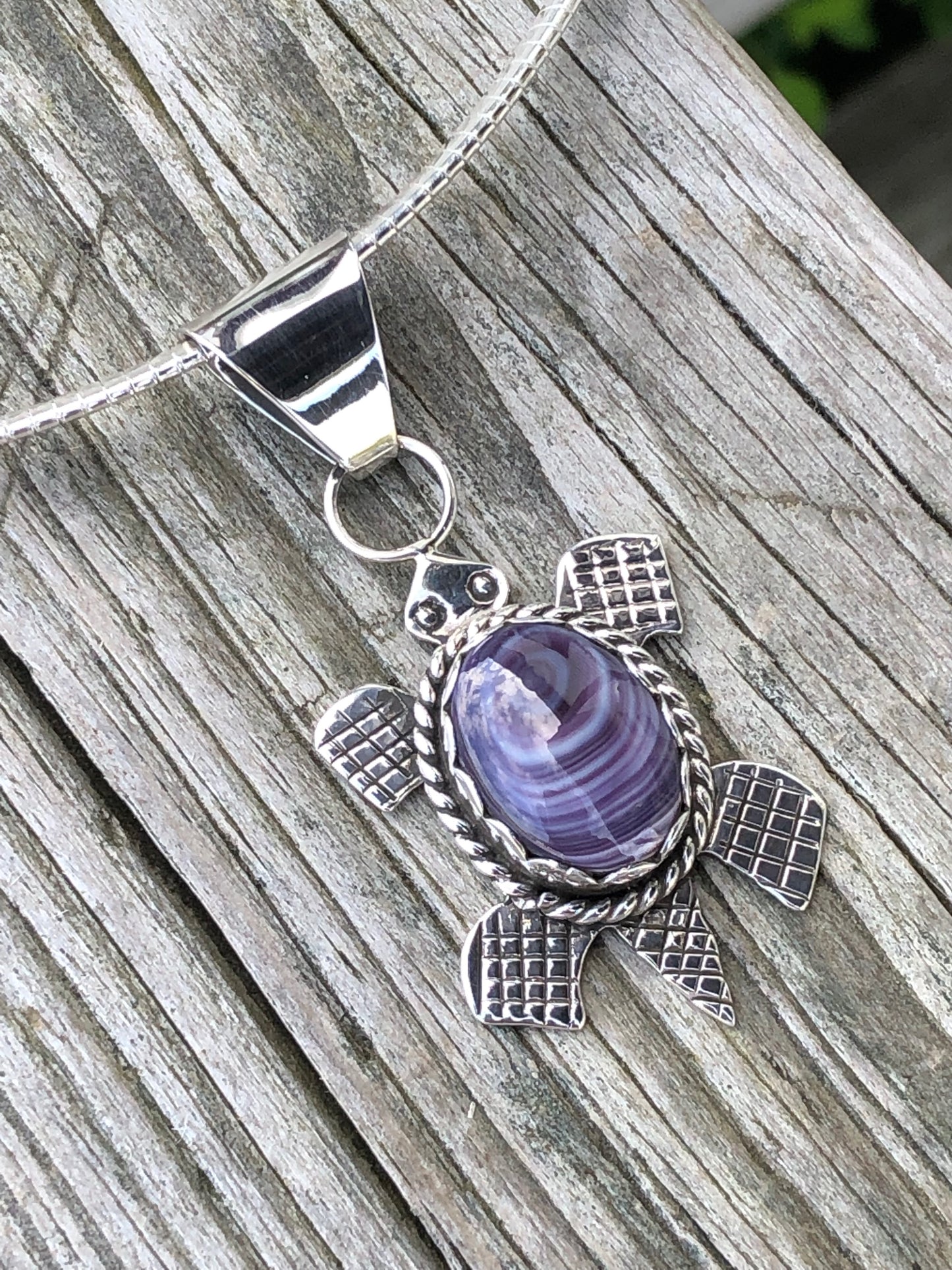 Wampum Sterling Turtle necklace with Omega chain