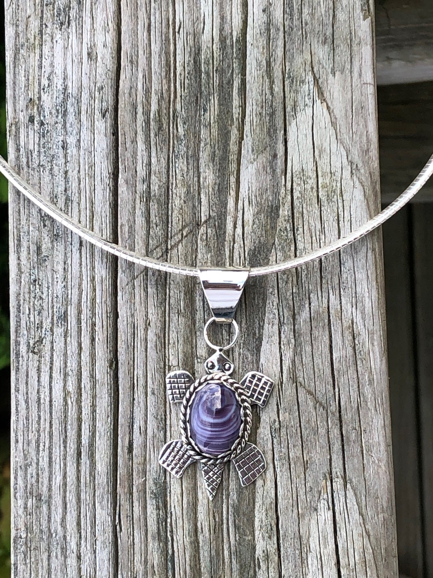 Wampum Sterling Turtle necklace with Omega chain