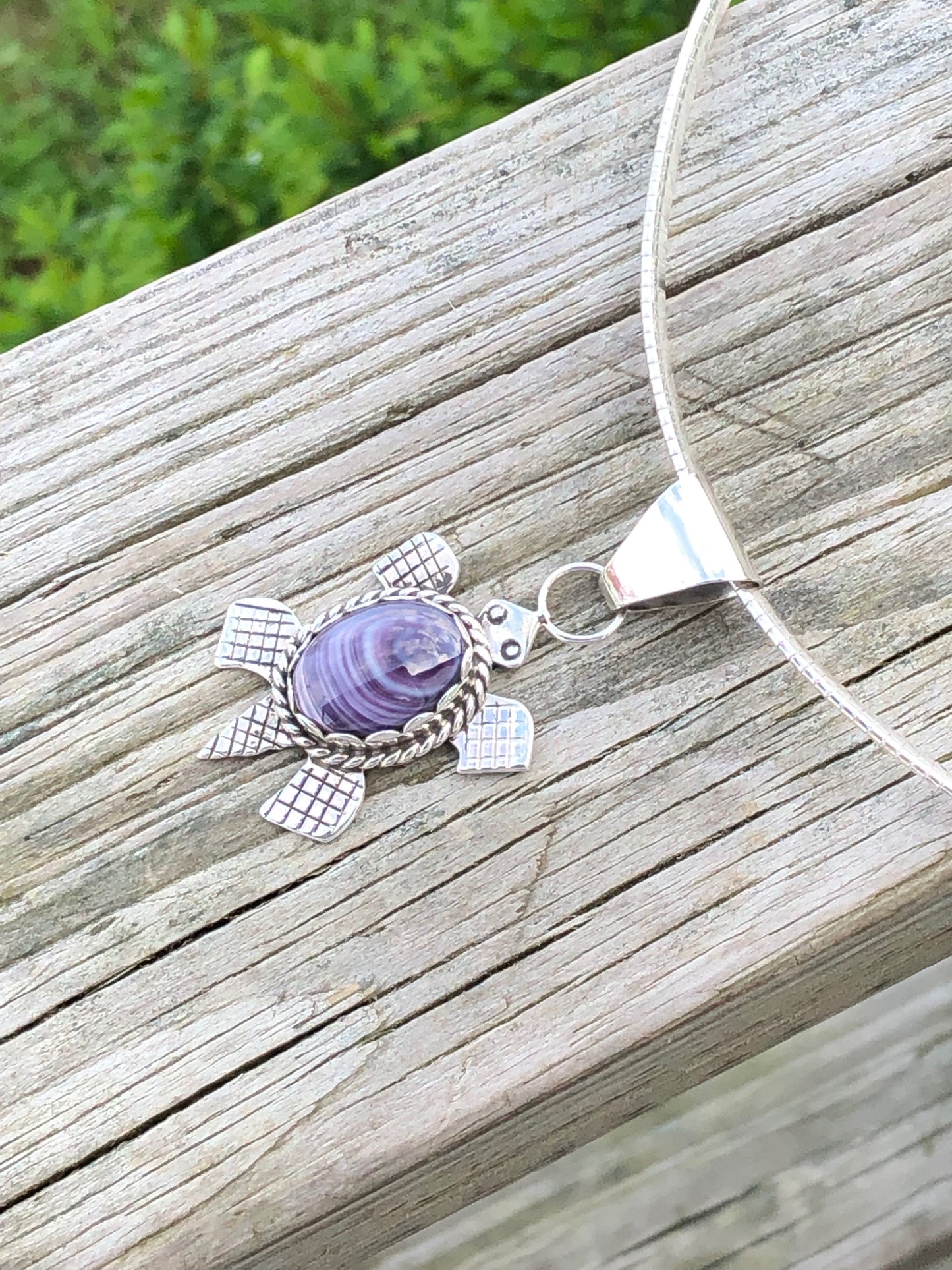 Wampum Sterling Turtle necklace with Omega chain