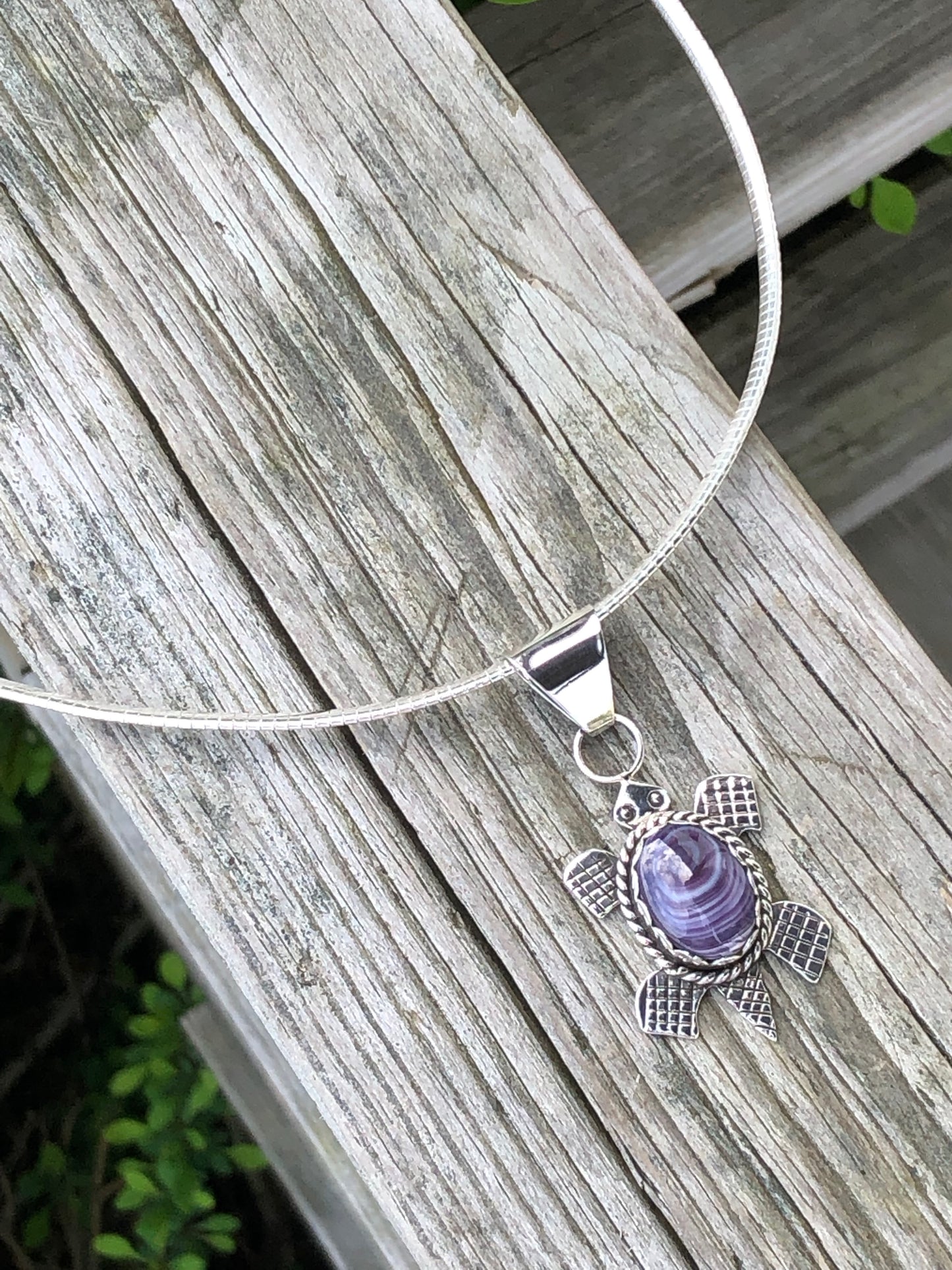 Wampum Sterling Turtle necklace with Omega chain