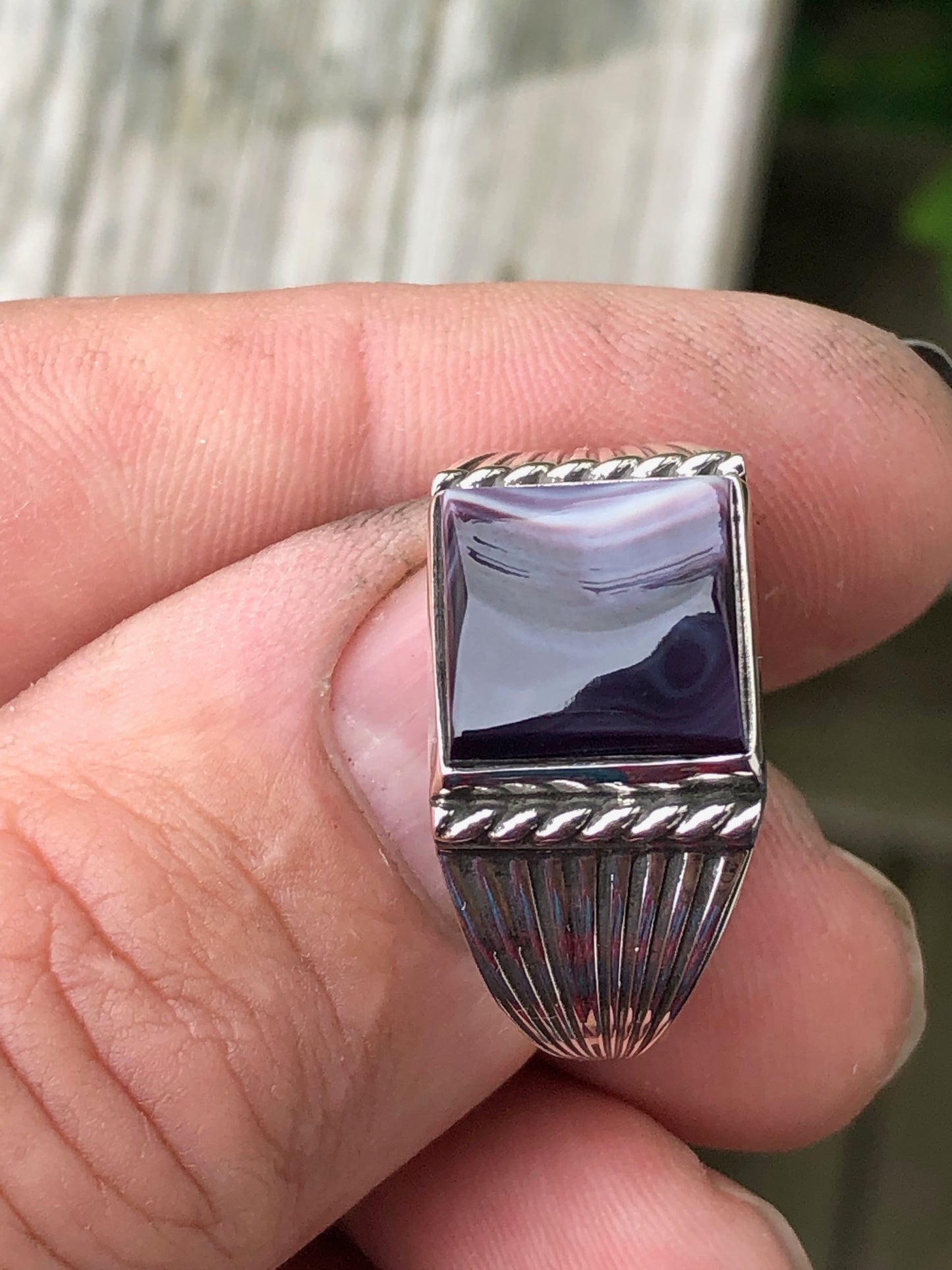 Men's square wampum ring