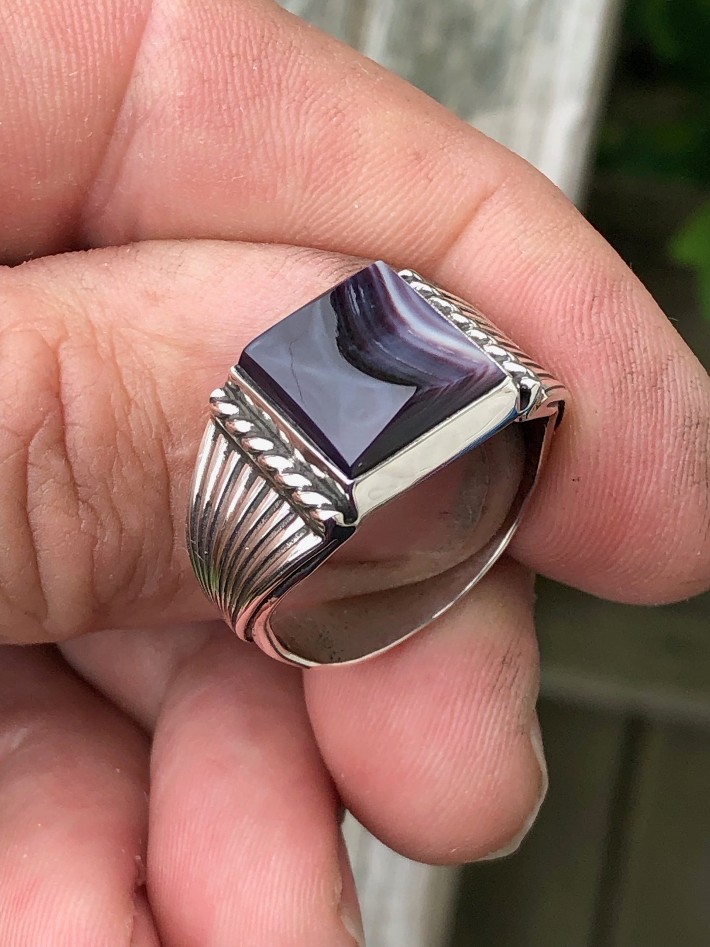 Men's square wampum ring