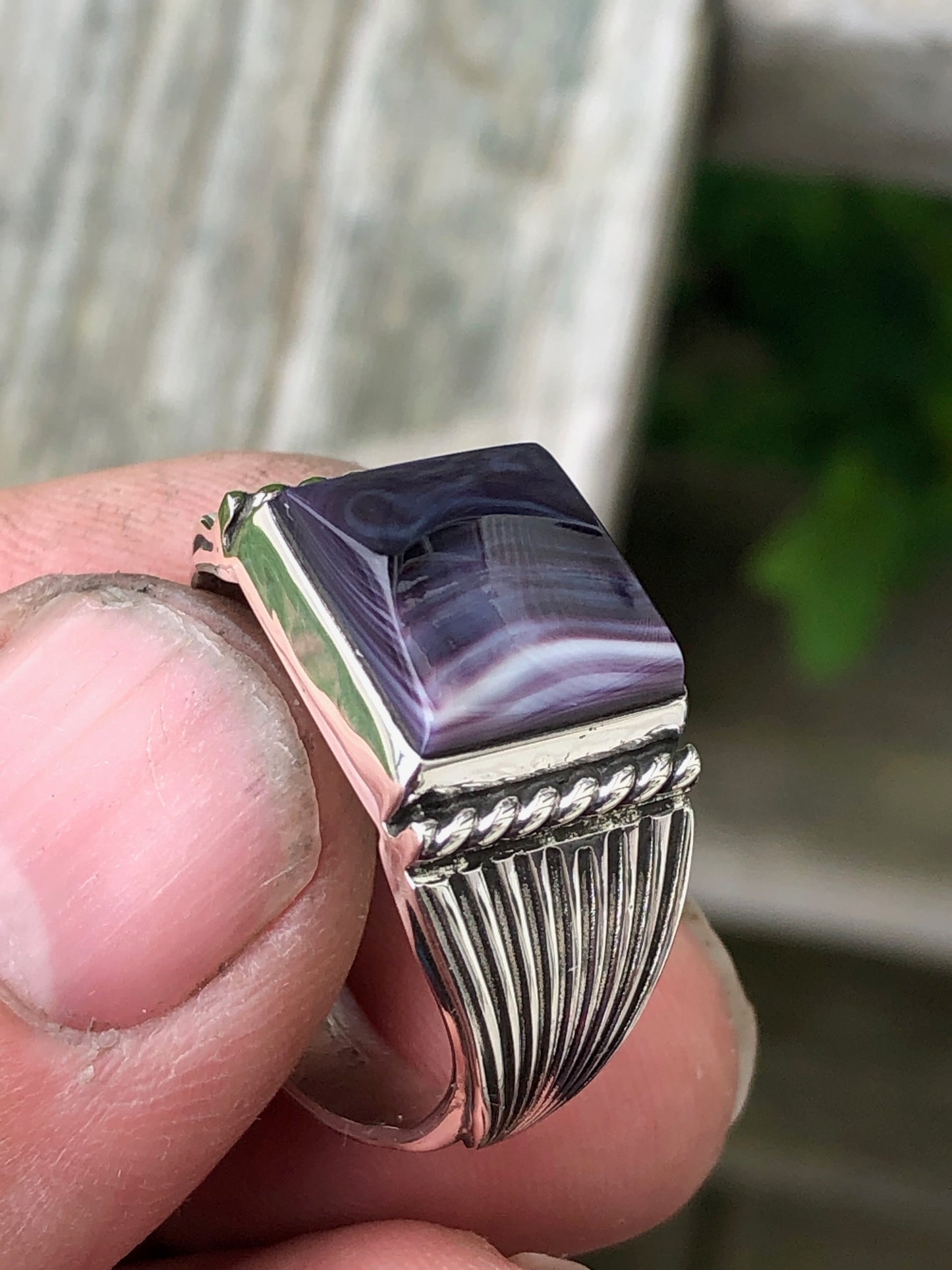 Men's square wampum ring