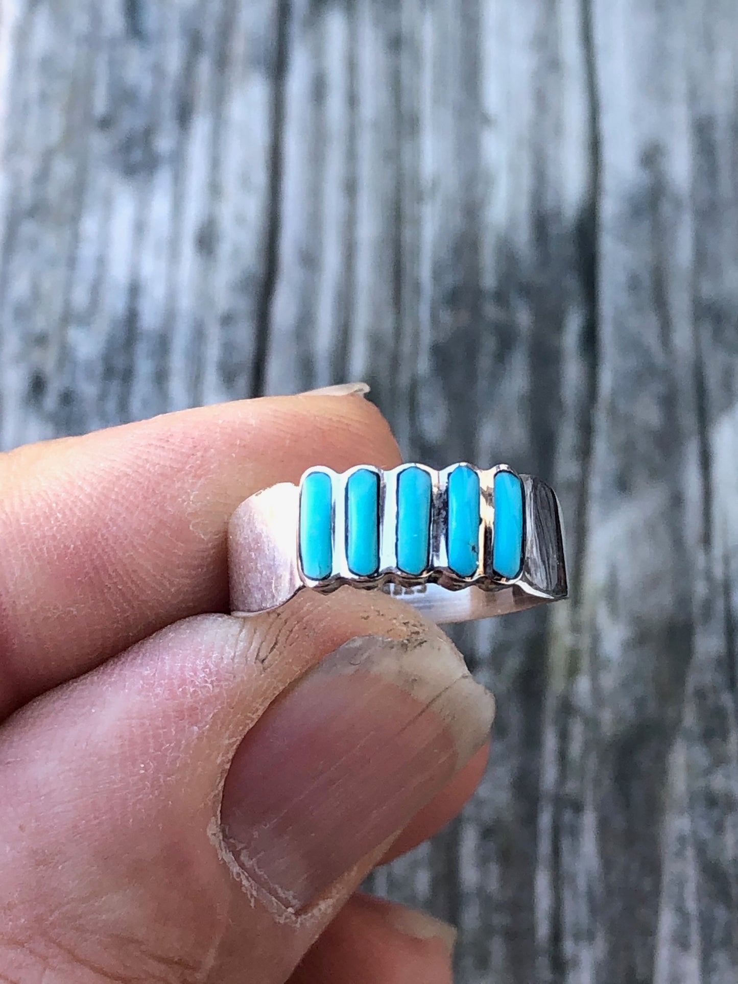 Zuni Turquoise Vertical inlay sterling silver ring