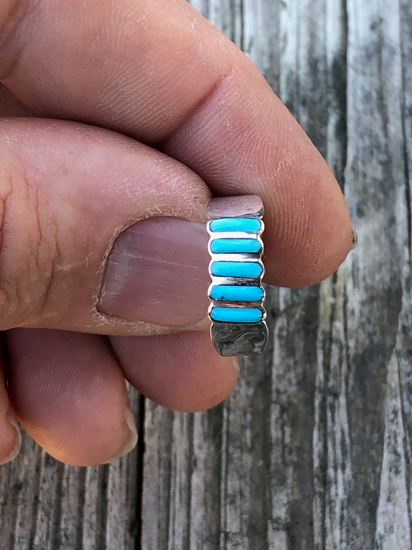 Zuni Turquoise Vertical inlay sterling silver ring