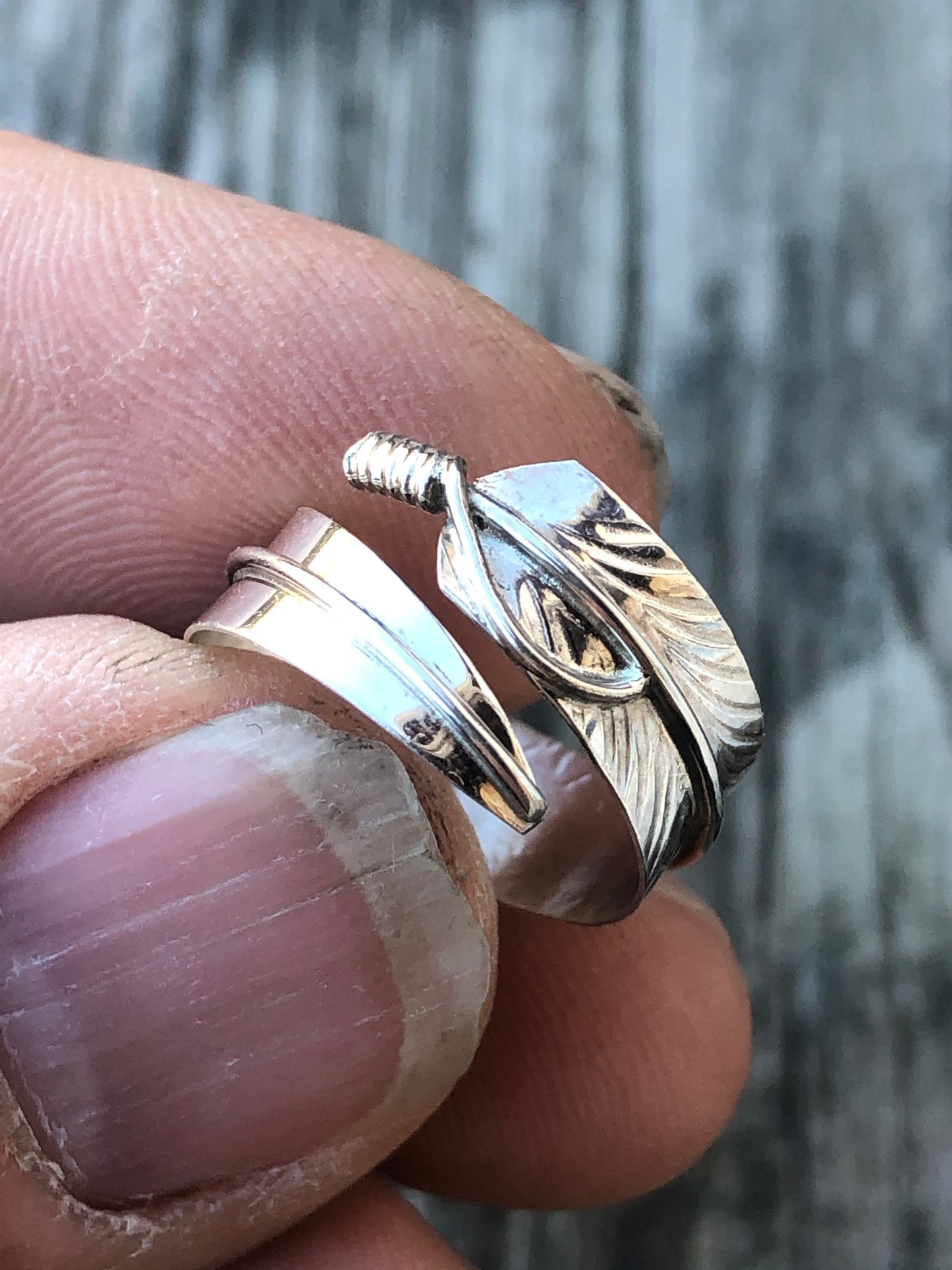 Navajo Sterling silver wrapped feather ring