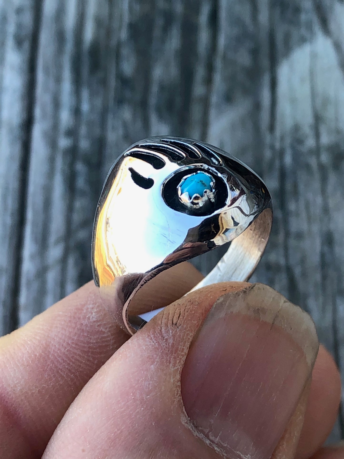 Navajo  Bear paw Turquoise and sterling silver ring
