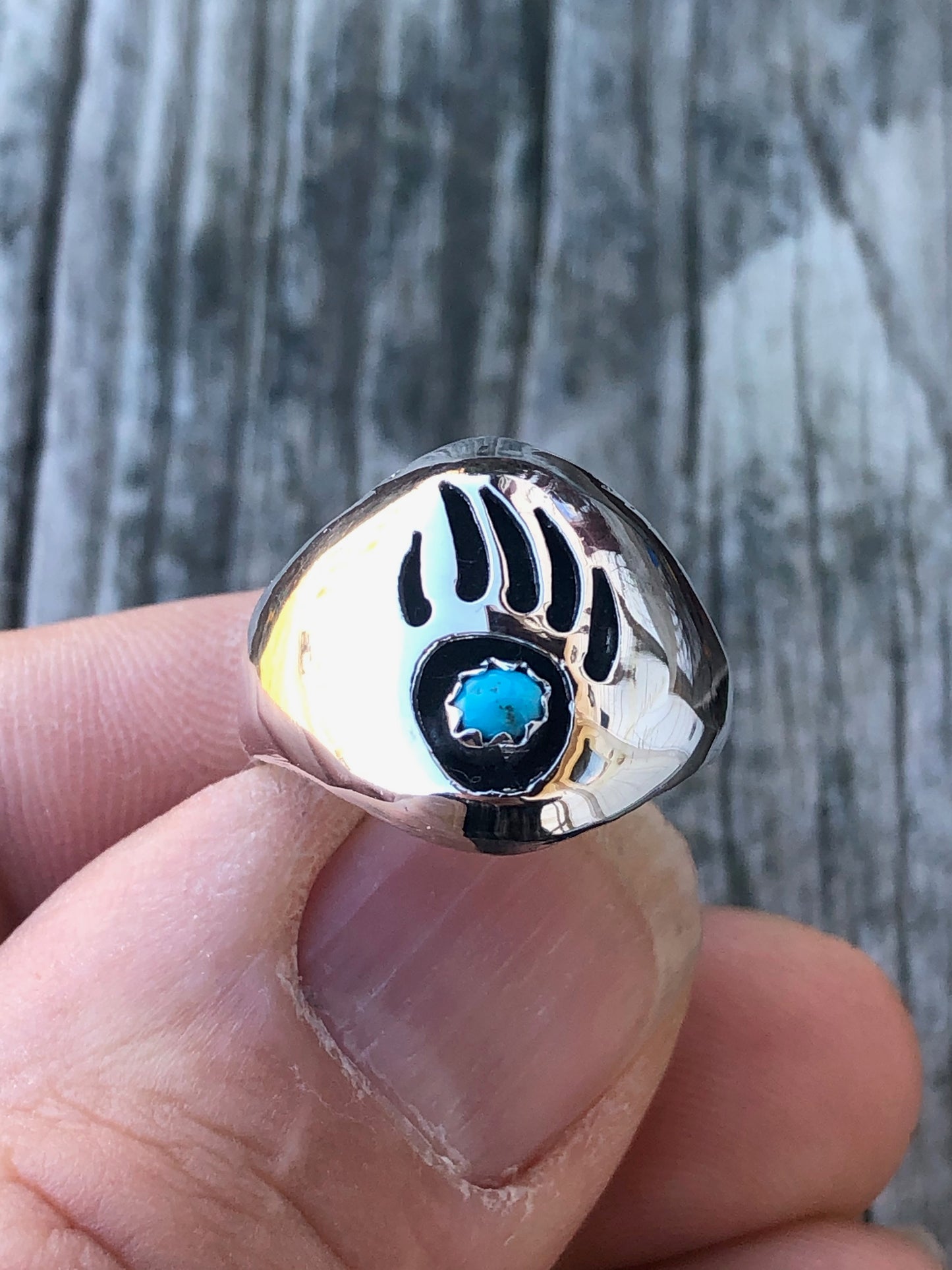 Navajo  Bear paw Turquoise and sterling silver ring