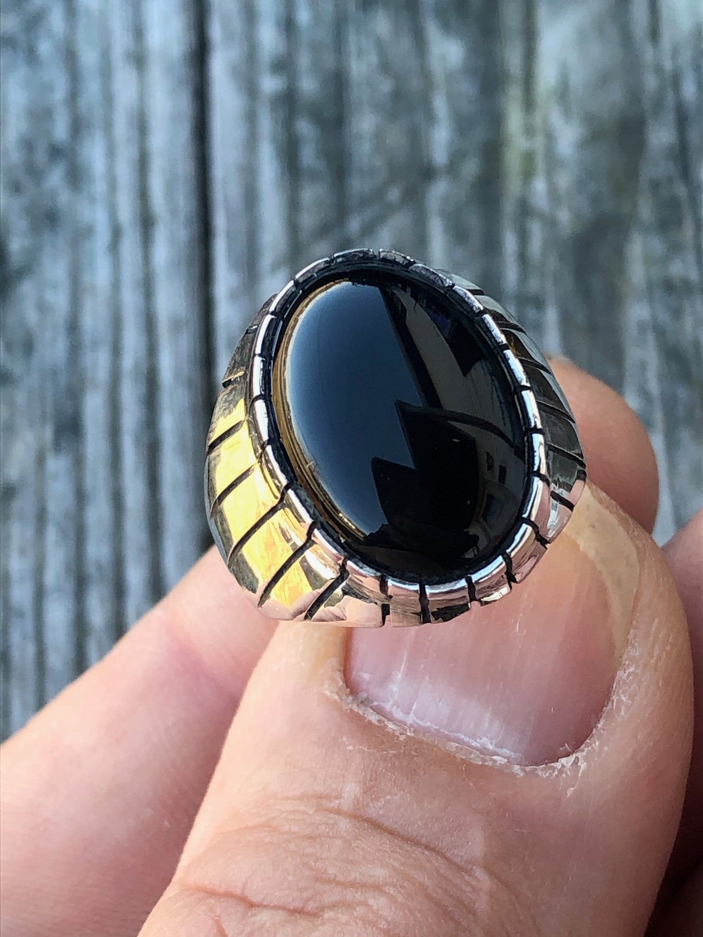 Navajo Onyx stone Sterling silver mens ring
