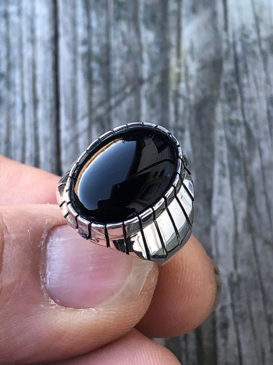 Navajo Onyx stone Sterling silver mens ring