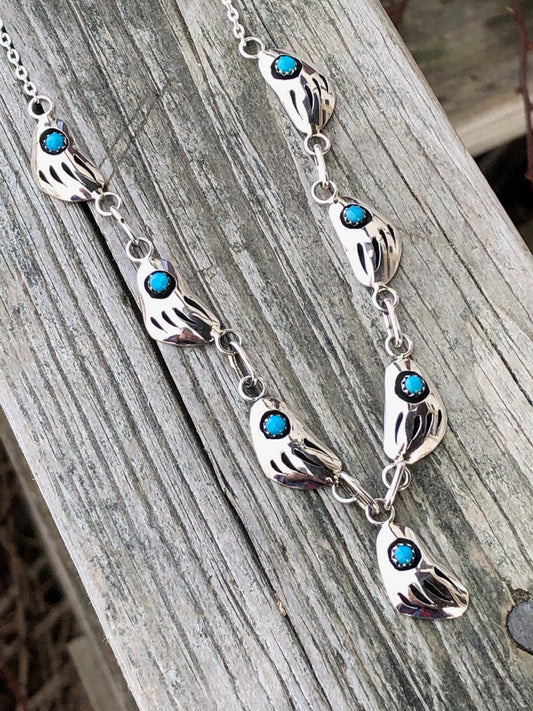 Navajo Turquoise Bear paw Sterling silver Necklace